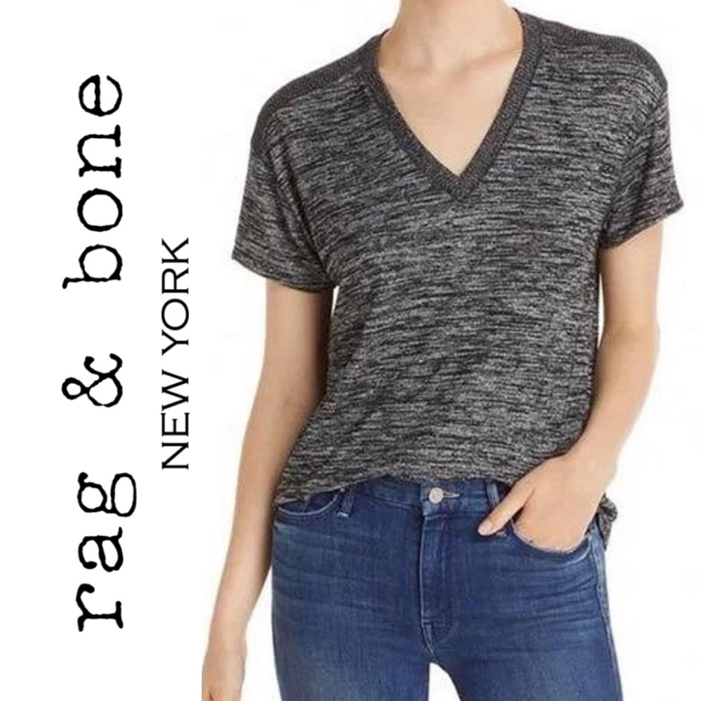 Rag & Bone Charcoal Gray Marled Stretch V-Neck T-Shirt Capsule Casual Size Xs